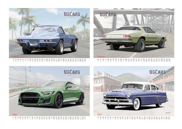 A2 Wandkalender 2024 mit Motiven von US-Cars